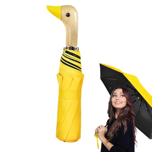 Paraguas de pato para adultos, bonito paraguas con mango de madera, protección UV, resistente al viento, 3 paraguas de viaje plegables portátiles con 8 varillas para niños y adultos, amarillo, Refer