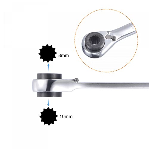 Uxcell 4 In 1 Reversible Ratcheting Wrench, 8-10-12-14Mm 12 Point Double Box End, 72 Teeth, Metric, Cr-V #TOP2