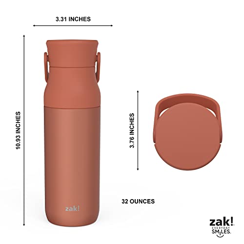 Image of Zak Designs Harmony Water Bottle for Travel or At Home, 32oz Recycled Stainless Steel is Leak-Proof and Vacuum Insulated with Chug Opening and Carry Handle (Sienna Red)