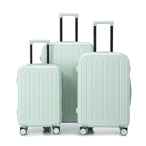 Mint Green 3-Piece Luggage Set - Durable ABS Carry-On Suitcase with USB Port & Cup Holder