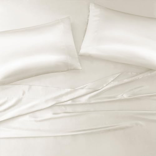Image of Madison Park Essentials Set of 2 Satin Pillowcase for Hair & Skin, Luxuriously Soft, Silky with Natural Sheen Luster, Cool to Touch, Wrinkle-Free, Machine Washable, King Ivory 2 Piece | Pillowcase Cover for Hair & Skin, Luxuriously Soft, Natural Sheen Luster, Cool to Touch, Wrinkle-Free, Machine Washable