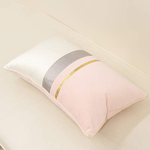 Avigers 12 X 20 Inches Pink White Gold Leather Striped Patchwork Velvet Cushion Case Luxury Modern Throw Pillow Cover Decorative Pillow For Couch Living Room Bedroom Car #TOP3