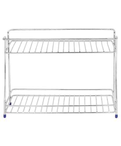 Image of CHHAAP Stainless Steel 2 Layer Spice Rack | Modular Kitchen Storage Organizer | Multipurpose Shelf for Countertop, Tabletop | Tiered Silver Rack (Pack of 1) (NHSP)