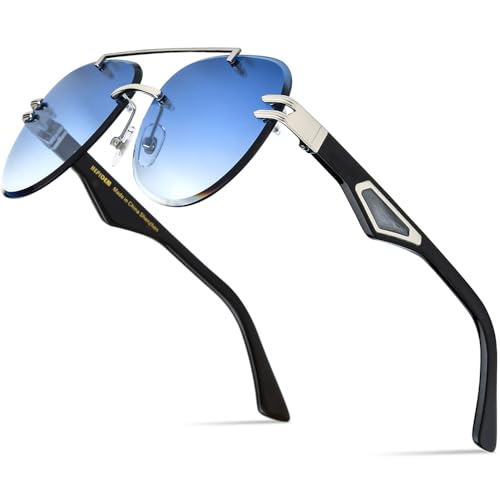 HEPIDEM 100% Really Buffalo Horn Sunglasses for Men Rimless Oversize Aviator Square Sun Glasses 0039