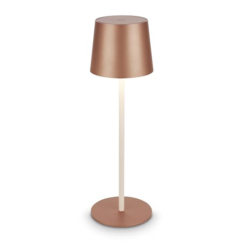 BRILONER - Lampada da tavolo LED senza fili IP44 con touch, dimmerabile, batteria ricaricabile, scrivania senza fili, comodino ricaricabile, 11x34,5 cm, caffè