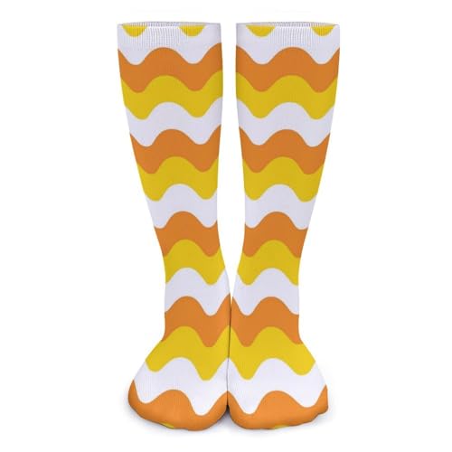 IRUOYA Halloween Retro Candy Corn Stripe 1970s Novelty Socks Funny Mid Calf Breathable Sock 15.7