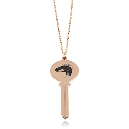 Tioneer Rose Gold Plated Stainless Steel Velociraptor Oval Head Key Charm Pendant Necklace