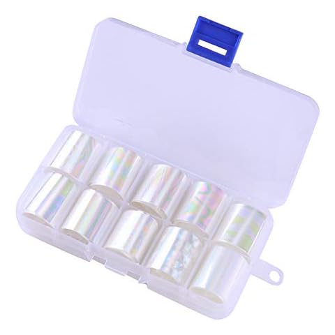 WOKOTO 10 Rolls White Pearl Color Holographic Nail Art Foil Transfer Roll Set Mix-Pattern Stickers Nails Transfer Decals Wraps Kit(1.0inchs*39.4inchs / 2.5cm*100cm) Cover
