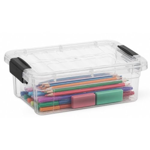 Image of Superio Clear Storage Boxes with Lids, 1.27 Quart Plastic Container Bins for Organizing, Stackable Crates, BPA Free, Non Toxic, Odor Free, Organizers for Home, Office and Dorm, 5 Pack