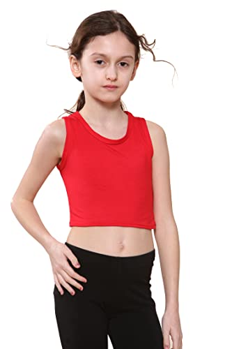 Niños Niñas Chaleco Liso Crop Tops Camiseta tee Top Dance Wear Gimnasia Fancy Dress Rojo 13-14 Años