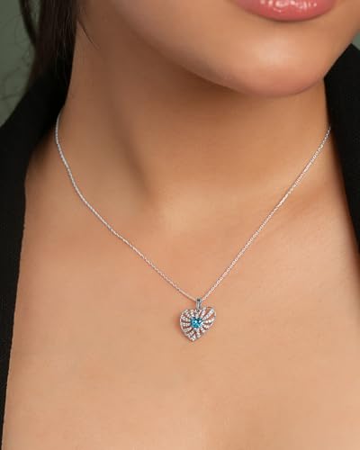 Image of Clara 925 Sterling Silver Blue Pendant Necklace with Chain | Platinum Plated |Minimal Daily Wear | Gift for Women & Girls