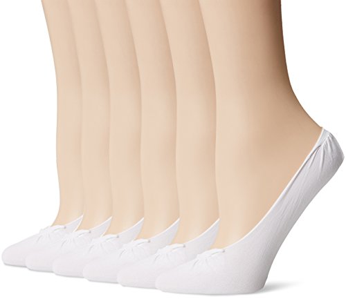 PEDS Women's Tactel Ballerina Super Low Cut No Show Socks, White (6 Pairs), Shoe Size: 5-10