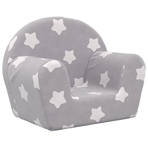 vidaXL Canapé pour Enfants, Siège avec Accoudoirs pour Tout-Petits, Fauteuil avec Dossier pour Enfants, Gris Clair avec Étoiles Peluche Douce