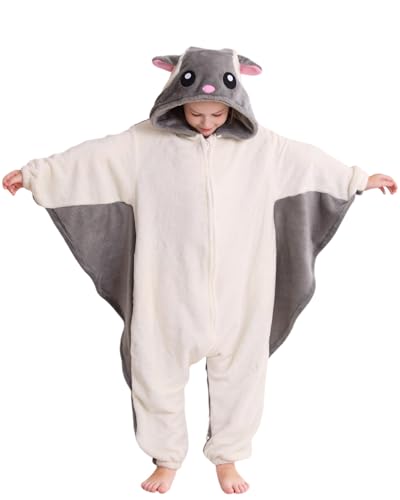 DELEY Onesie Kids Halloween Christmas Costume Cosplay Sleepwear One Piece Animal Pajamas for 4-13 Flying Squirrel Grey