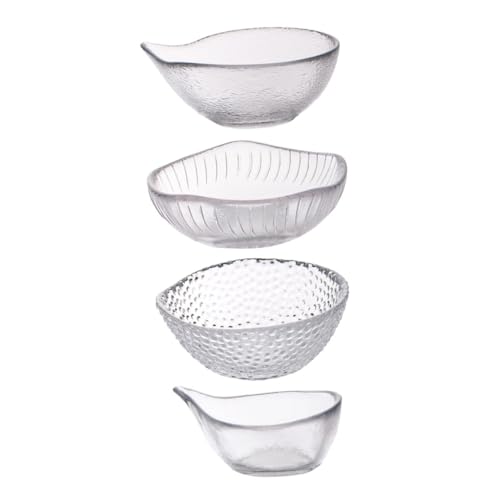 FUNOMOCYA 4pcs Glass Saucer Vinegar Container Soy Sauce Container Dessert Plates Mini Condiment Plate Dip Snack Plate Condiment Dish Appetizer Serving Tray Condiment Bowls Mini Condiments
