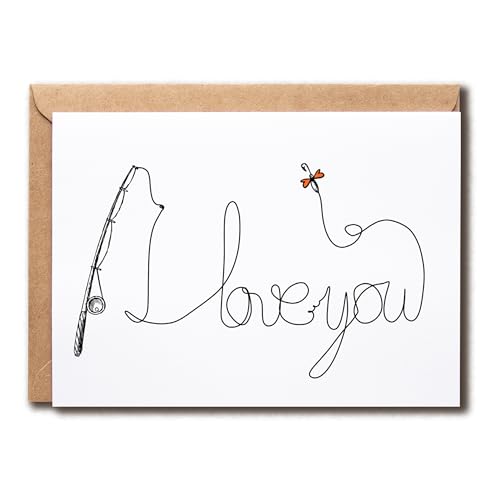 SNMDesigns Love You Fishing Rod Card - Humor Fishing Greeting Card - Fishing Rod Line Card - Congratulation Card For Man Boys