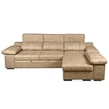 mattfy - Chaise Longue Sofá Cama con Puffs Modelo Aspen, Diseño Moderno, Práctico y Funcional, con Reposabrazos, Color Piedra