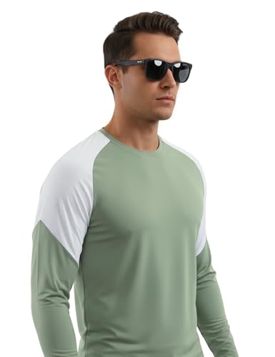 Image of Venzina Men's Long Sleeve Workout Shirt Color Block Quick Dry Athletic Top, Moisture Wicking Fitness & Running Shirt, Breathable Sportswear Tee for Gym, Sports, Casual Wear