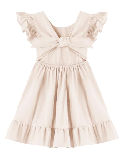 Dutebare Toddler Girls Swing Dress Linen Backless Tie Back Ruffle Hem Kid Casual Beach Dresses