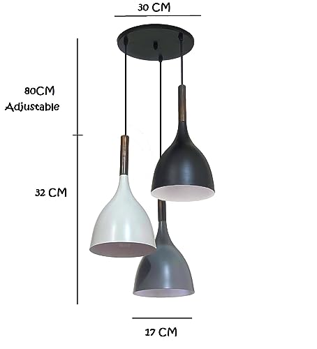Image of Aluminum Hanging Light for Kitchen Arch, Pendant Lamp for Ceiling Lights Lamp Set of 3 Pieces (Multi Color) (Grey, White and Black )