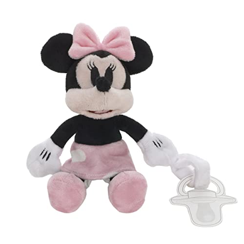 Disney Minnie Mouse White, Pink and Black with Polka Dot Skirt Plush Stuffed Animal Soothing Pacifier Buddy