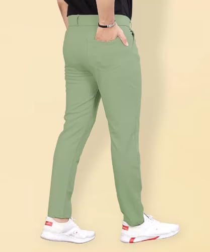 Image of Men's Slim Fit Formal Trousers with Mid-Rise Waist and Lycra Blend | Solid Pattern and Button Closure | Ideal for Office, Business, and Everyday Wear