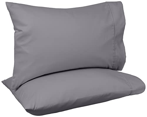 Image of Amazon Basics 400 Thread Count 100% Cotton Pillow Cases, Soft, Wrinkle Resistant, Sateen Weave, Standard Size, 30 inch x 20 inch, Dark Gray, Set of 2