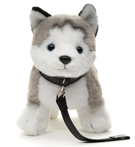 Uni-Toys - Husky grau, stehend (mit Leine) - 30 cm (Länge) - Plüsch-Hund - Plüschtier, Kuscheltier