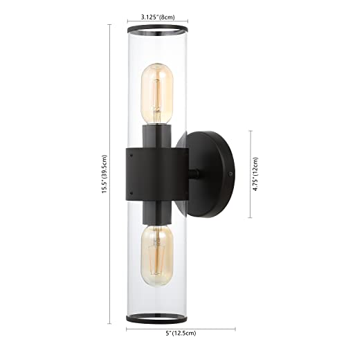 Image of JONATHAN Y 15.5 inch Oil Rubbed Bronze /Clear 2-Light Modern Iron LED Wall Sconce for Bathroom Vanity Kitchen Hallway, Clear Acrylic Shade, LED Bulbs Included (JYL9913C)