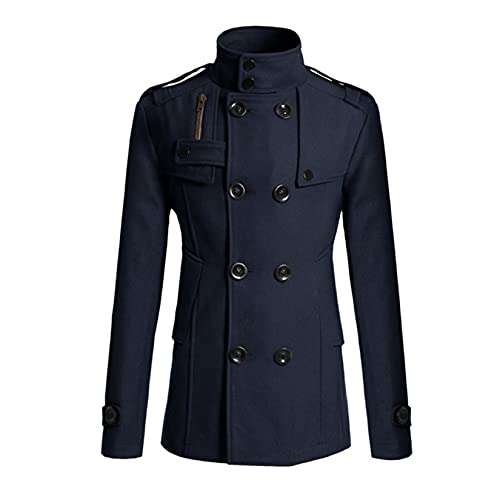 Image of Lu's Chic Men's Double Breasted Coat Korean Trenchcoat Fashion Dress Jacket Slim Fit Business Casual