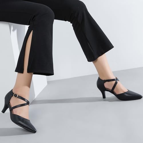 Women's Low Kitten Heels Pointed Toe Pumps Cross Strap Closed Toe D'Orsay Dress Wedding Bridal Party Office Shoes3