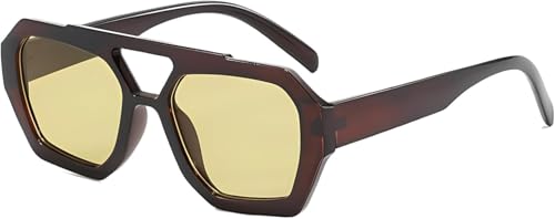 ADEWU Trendy Square Aviator Sunglasses for Women Men – Thick Frame Retro 70s Double Bridge UV400 Geometric Shades