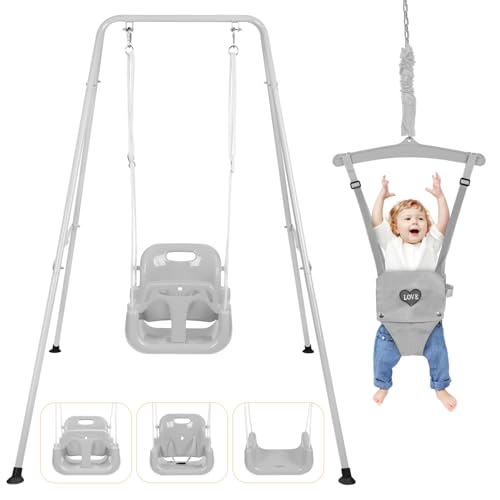 Image of 4-in-1 Toddler Swing Set & Baby Jumper and Bouncer for Toddlers | Foldable Baby Swing Stand for Outdoor /Indoor Play, Easy to Assemble and Store for Ages 6 Months to 10 Years Old