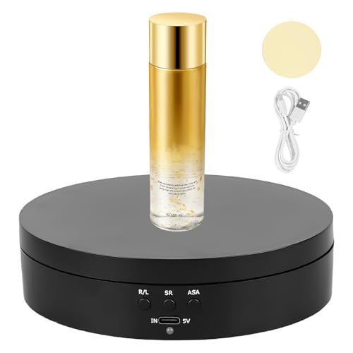 Behogan Piatto girevole elettrico: 13,8 cm, supporto per display elettrico girevole per fotografia, supporto per display elettrico a 360°, piattaforma girevole automatica, 3 velocità, ricarica USB