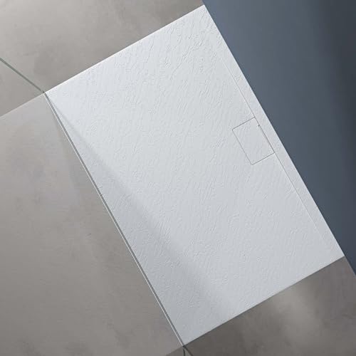 doporro Receveur de Douche Bac à Douche Ultra Plat en Solid Surface Blanc Mat Geoma07 90x140x3 cm