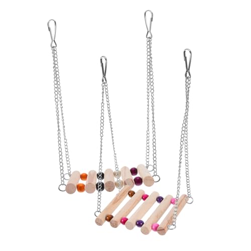 BESPORTBLE 2Pcs Wooden Parrot Swing with Beads and Stainless Steel Chain Hanging Bird for Cages and Gardens for Parrots Budgies and Cockatiels