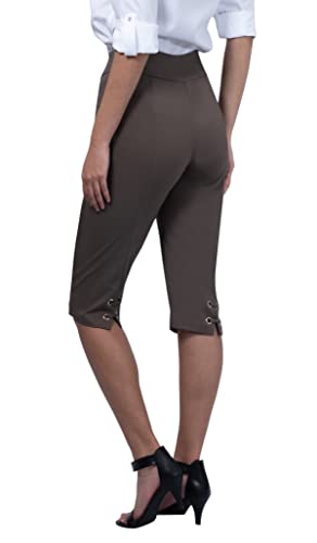 Women's Work Causal Millennium Super Stretch Criss Cross Career Dress Pull On Capri with Two Front Pockets3