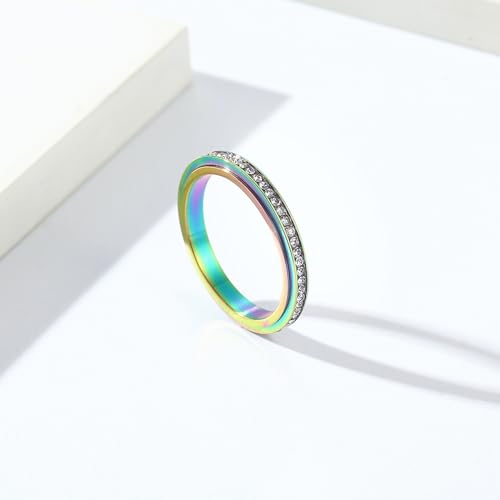 Women's Wedding Rings Band with Cubic Zirconia, Stainless Steel Anxiety 3MM Engagement Rings Personalized Engraved Eternity2