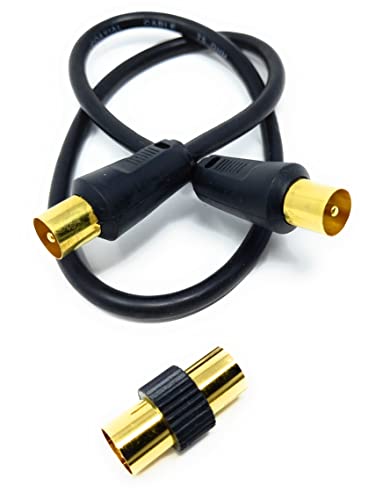 DRUT 50cm TV RF Male to Male Aerial Antenna Coaxial Cable With Female to Female Coupler, Gold Connectors 75 ohm, 3C2V 1.6ft Black - Image 3