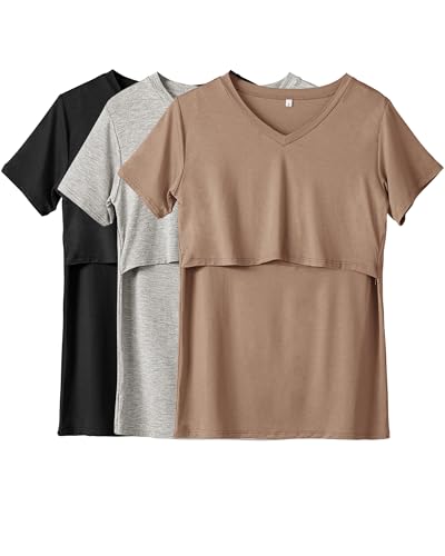 Image of Rnxrbb 4 Pack Nursing Tops for Breastfeeding Summer Short Sleeve T Shirts V Neck Postpartum Clothes