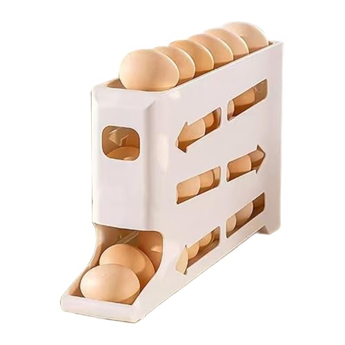 Qkbuza Dispensador de huevos para refrigerador, contenedor de huevos rodante automático de 4 niveles para refrigerador, bandejas de almacenamiento que ahorran espacio para apartamentos, tiendas, mesas
