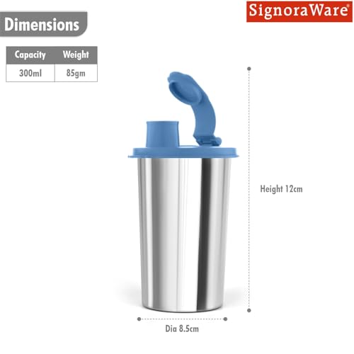 Image of SignoraWare Mini Stylish Stainless Steel Sipper | Airtight & Leakproof | Sleek & Compact Design | Ideal for Office, School, Gym & Outdoor Use | Travel-Friendly for Kids & Adults (300ml | EBlue)