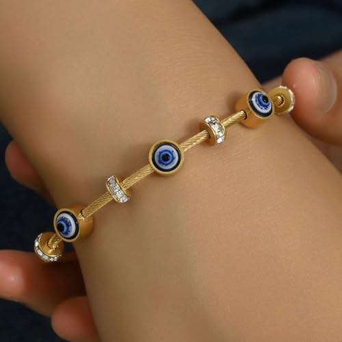 Image of Premium Gold Plated Evil Eye Bracelet Kada for Women | Anti Tarnish & Hypoallergenic | Raksha Bandhan Gift for Sister | Stylish Lucky Charm Kada