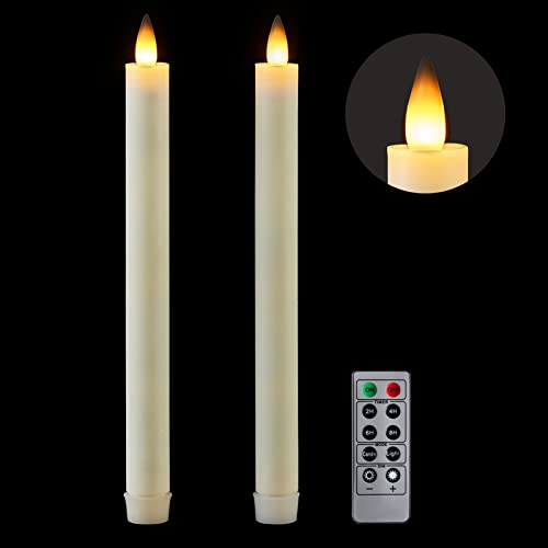 CozierGlow Flameless Taper Candles Flickering with 3D Moving Flame, Battery Operated Led Taper Candles up to 400 H, Wax Window Candles with Remote and Timer , 2 x 9 Inch, Remote Included