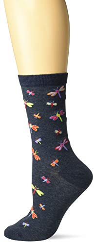 K. Bell Socks womens Zoo Animals Crew Casual Sock, Dragonflies (Denim), Shoe Size 4-10 US