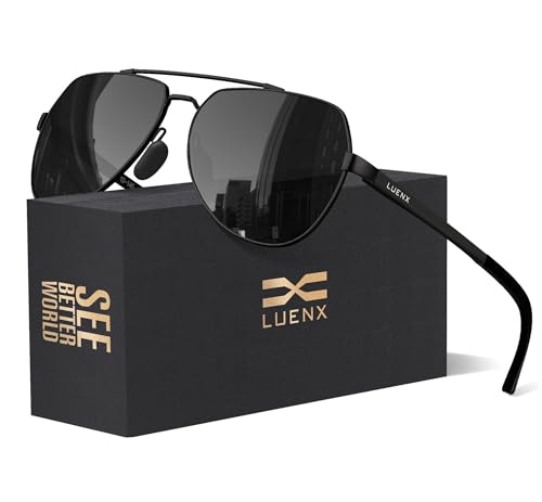 LUENX Trendy Aviator Polarized Sunglasses for Men Women, Metal Fr...