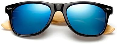 Long Keeper Bamboo Wood Arms Sunglasses for Women Men (Black, Blue)