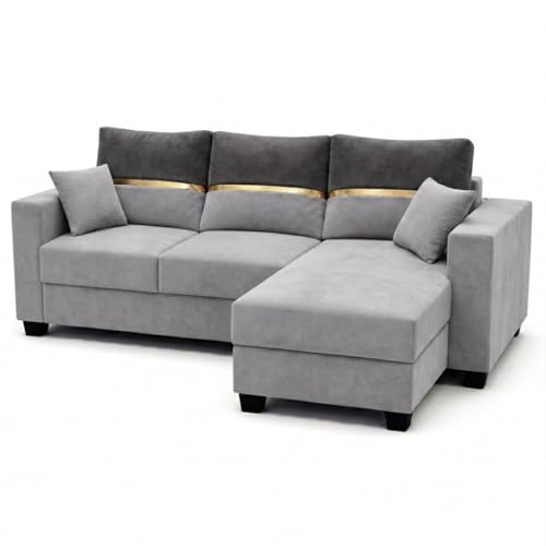 Image of Furny Arvea 4 Seater Fabric RHS L Shape Sofa Set (Light Grey-Dark Grey) | Soft Velvet Fabric | Modern Design | Comfortable Seating | Living Room Furniture