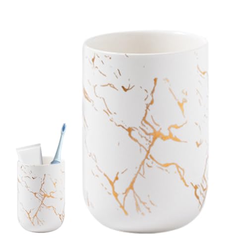 セラミック歯ブラシホルダー - 大理石カップオーガナイザー、快適なグリップ収納マグ、歯磨き粉と化粧ブラシコンテナ、モダンなバスルームアクセサリー | セラミック歯ブラシホルダーシンクカウンタートップ用家庭用洗面所化粧台装飾D