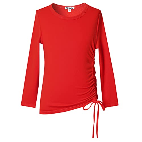 Image of Mirawise Girls Casual Long Short Shirts Tunic Tops Tee Shirt T-Shirts Side Tie Blouse 4-13 Years